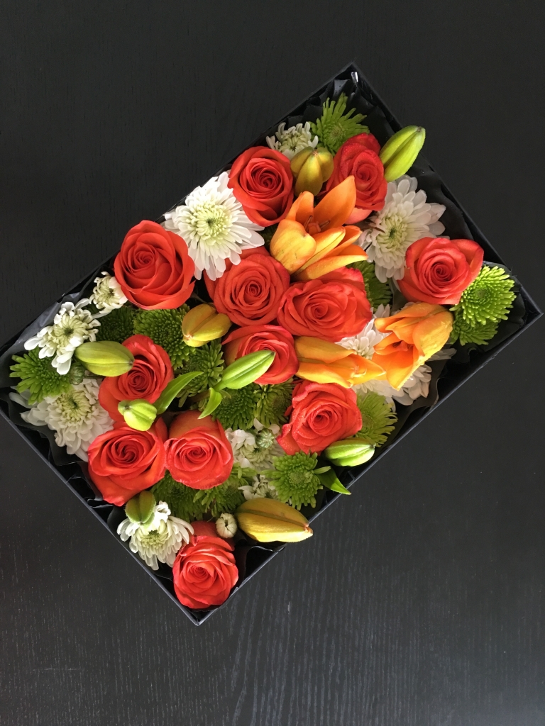 flowers in a box, roses, modern, contemporary, Fall, Spice