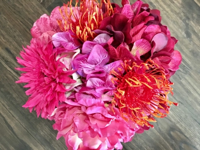 faux flowers, flowers, modern, bold colors