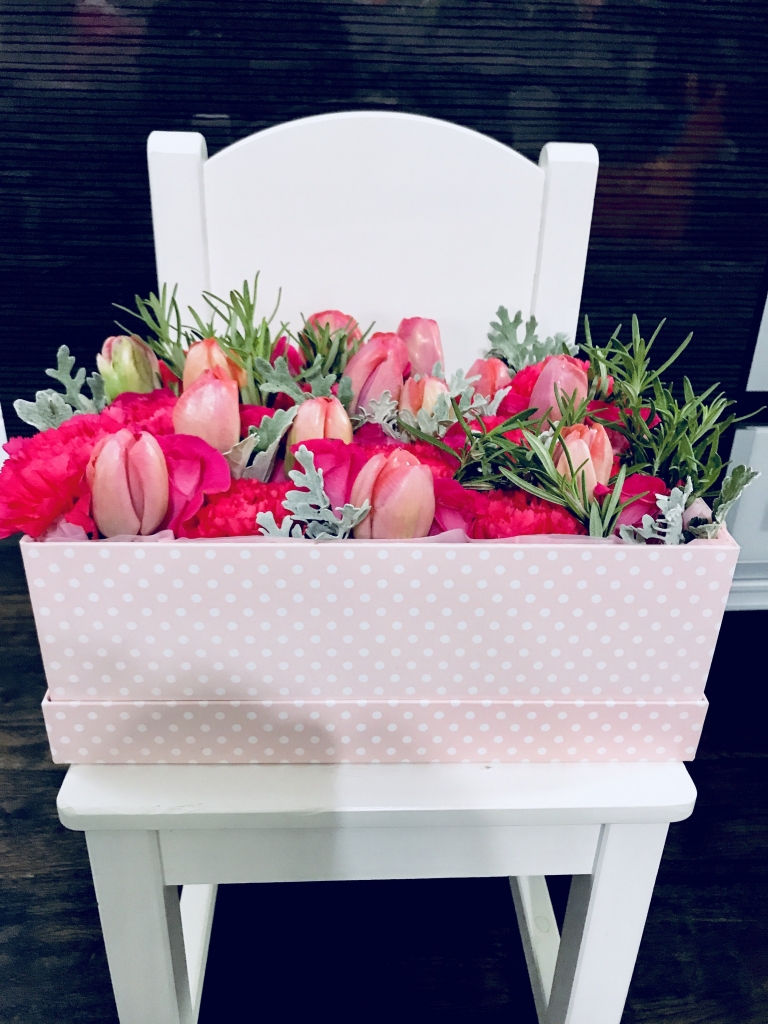 flowers in a box, roses, modern, herbs, baby gfits