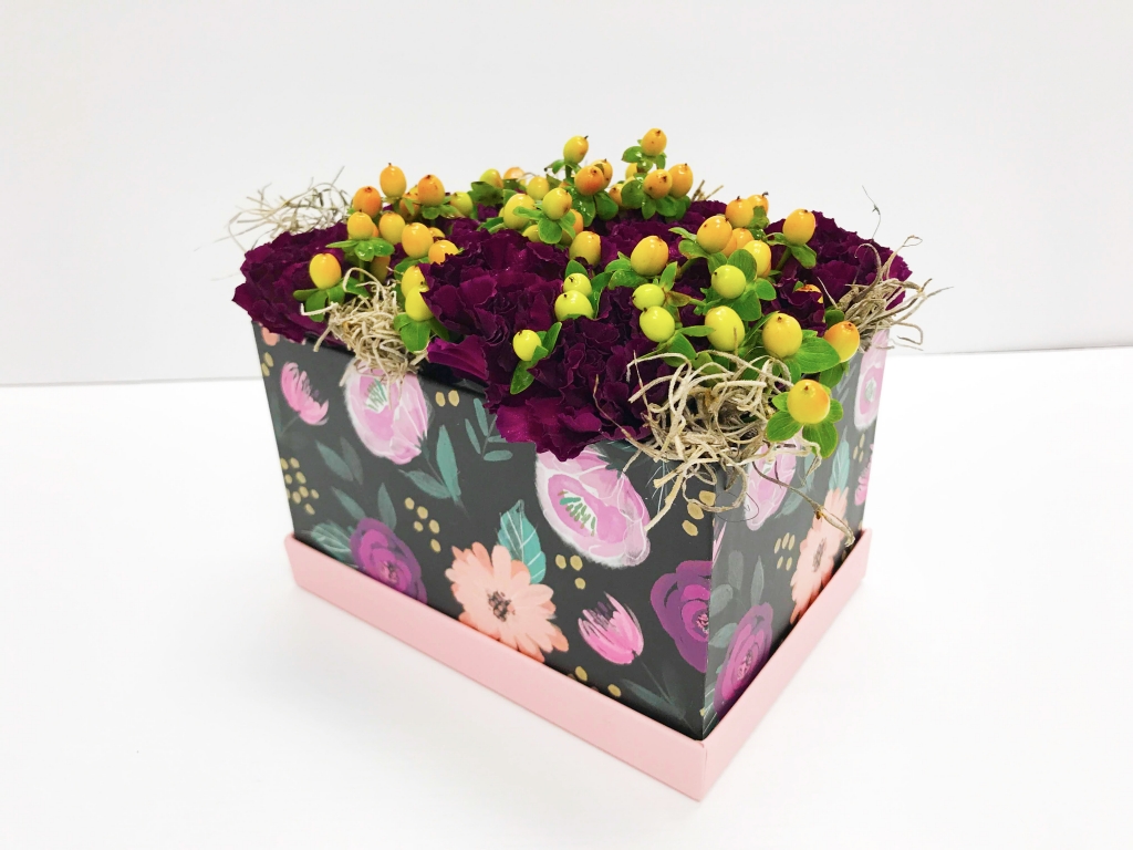 flowers in a box, bold, modern