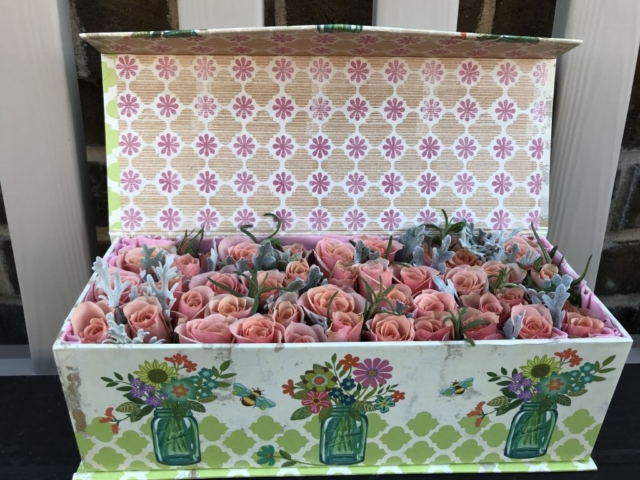 flowers in a box, roses, modern, herbs