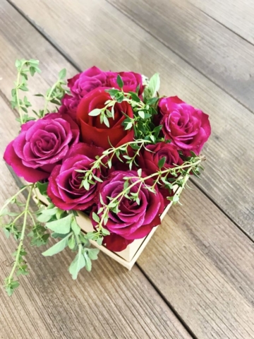 flowers in a box, roses, modern, herbs