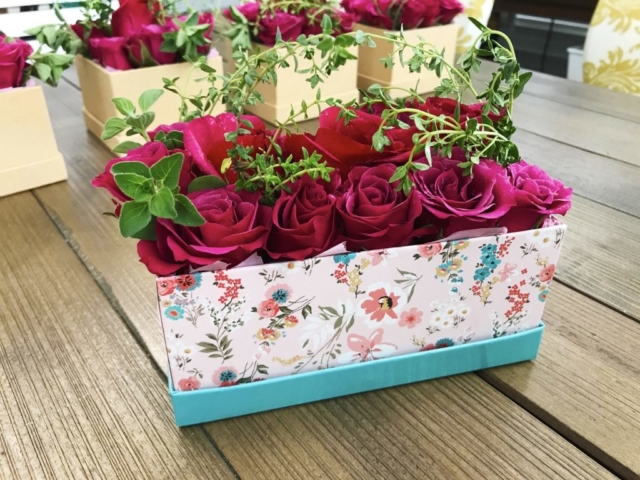 flowers in a box, roses, modern, herbs