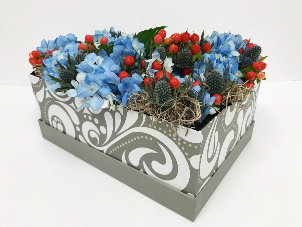 flowers in a box, holiday, modern