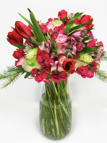 Illusion roses, tulips, spray roses, & alstroemerias