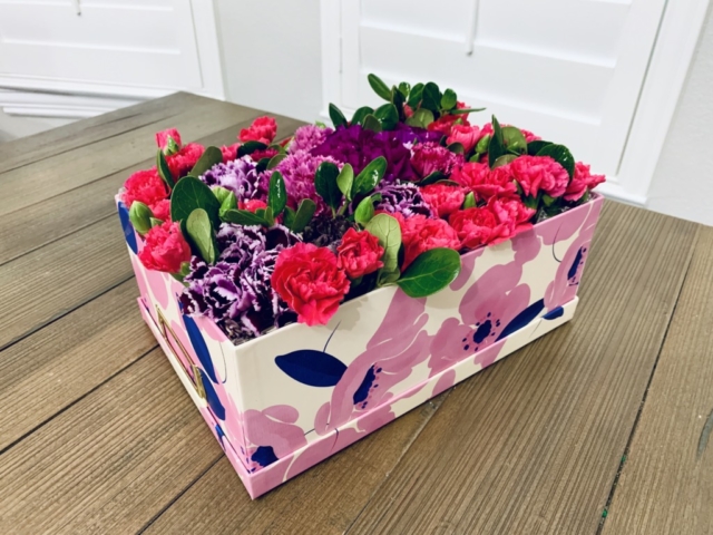 Carnations, flowers in a box