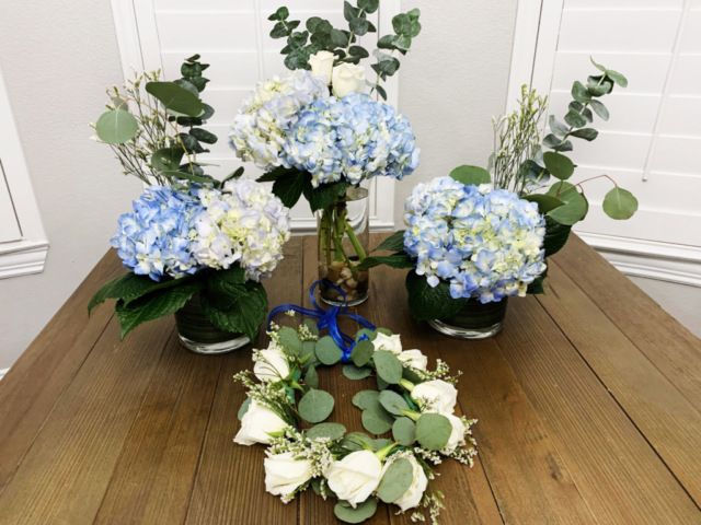 Baby boy, rustic farmhouse, blue, country, hydrangeas